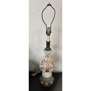 Antique West Germany Satin Glass‎ Lamp Hand Painted Floral